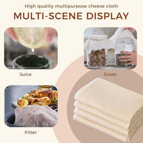 Cheese Cloth for Straining,10pcs 20x20 Inch Unbleached Cotton Pre-Cut Fabric,Reusable Muslin Cloth Hemmed Cheesecloth,for Straining, Making Yogurt, Juicing, Cooking Turkey, Baking