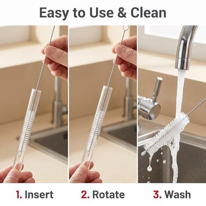 2 Pack Straw Cleaner Brush, Reusable Metal Handles Straw Cleaner Brush Extra Long for Stanley Mug 40, 30, 20 oz, 10mm Wide for Sippy Cup, Water Bottle and Tubes (Clear+Clear) - color: Clear+Clear