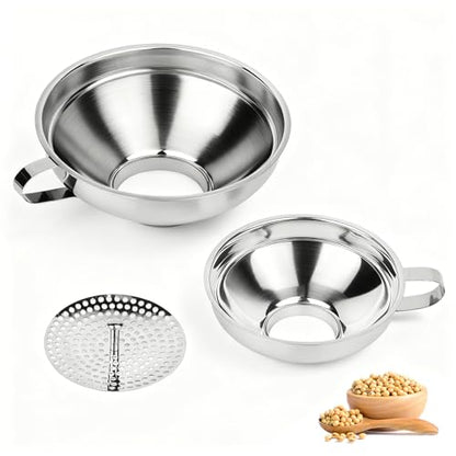 Canning Funnel with Strainer, Wide Mouth Canning Funnels for Filling Wide and Regular Mason Jars, Food Grade Stainless Steel Canning Supplies for Kitchen Use, 3 Pack (Small and Large)