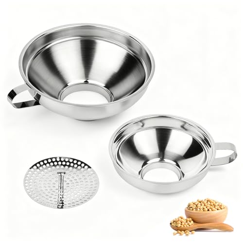 Canning Funnel with Strainer, Wide Mouth Canning Funnels for Filling Wide and Regular Mason Jars, Food Grade Stainless Steel Canning Supplies for Kitchen Use, 3 Pack (Small and Large)