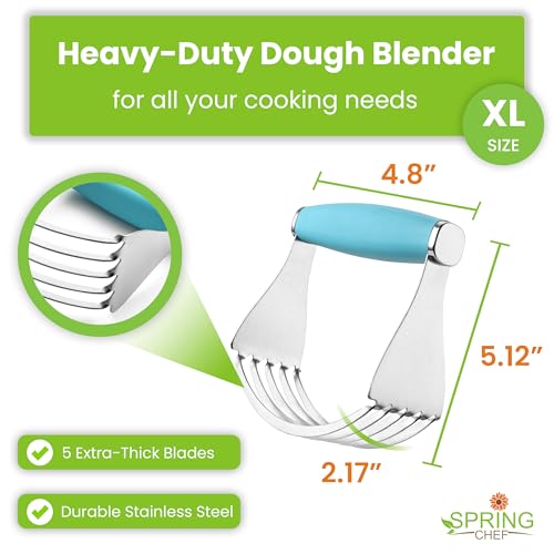 Spring Chef XL Stainless Steel Pastry Cutter Tool for Baking - Heavy Duty Dough Blender - Butter & Dough Cutter Tool with Sharp Blades - Pastry Blender for Easy Mixing - Dishwasher Safe - Aqua Sky | Heavy Duty Dough Mixer with Stainless Steel Blades, Butt