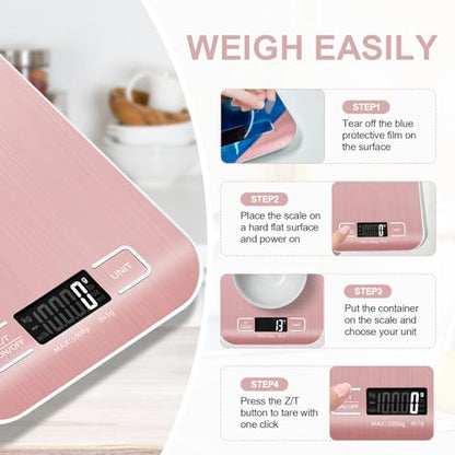 Food Scale, 11lb Kitchen Scale with 6 Units Tare Function & LCD Display, 0.05oz/1g Stainless Steel Digital Food Scale Grams and Ounces for Baking, Cooking, Dieting and Meal Prep (Pink) - color: Pink