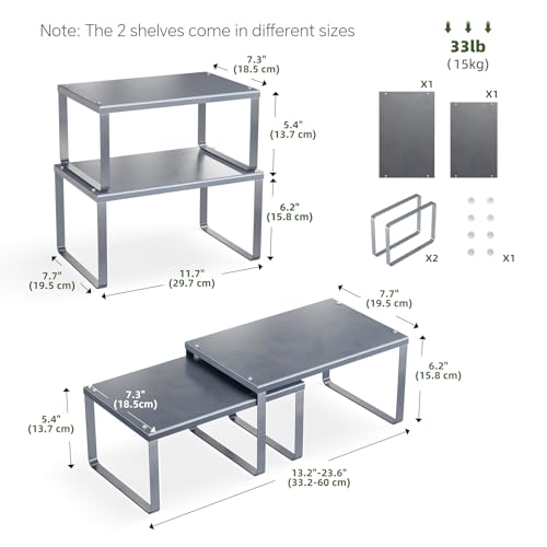 Simple Trending Cabinet Organizer Shelf, Set of 2 Kitchen Counter Shelves, Kitchen Storage, Stackable, Expandable, Metal Spice Rack for Cupboard, Bathroom, Desk, Pantry, Silver - color: Silver