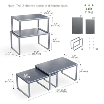 Simple Trending Cabinet Organizer Shelf, Set of 2 Kitchen Counter Shelves, Kitchen Storage, Stackable, Expandable, Metal Spice Rack for Cupboard, Bathroom, Desk, Pantry, Silver - color: Silver