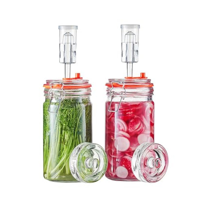 JILLMO 1 Liter Fermentation Jar, Glass Fermenting Kit with Weight for Making Sauerkraut, Hot Sauce, Mead, Cider and More, Pack of 2 - size: 1000 ML