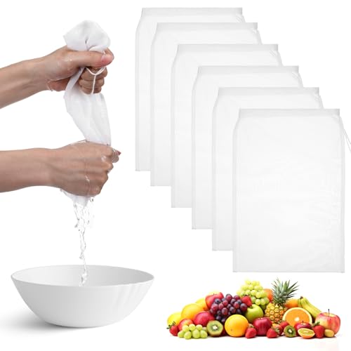 6 Pcs Nut Milk Bag, 7.87 x 5.9 Inch Reusable Nylon Cloth Bags 200 Mesh Cheese Cloth Bag Fine Mesh Bags for Straining Fruit Juice Soup Cheese Coffee Tofu Yogurt Tea