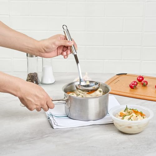 Restaurantware Stainless Steel Soup Ladle - German Standard Large Kitchen Ladle with Deep Bowl Design, Dishwasher Safe, Heat Resistant - Serving Ladle for Soups, Stews, Sauces - style: Steel Serving Ladle