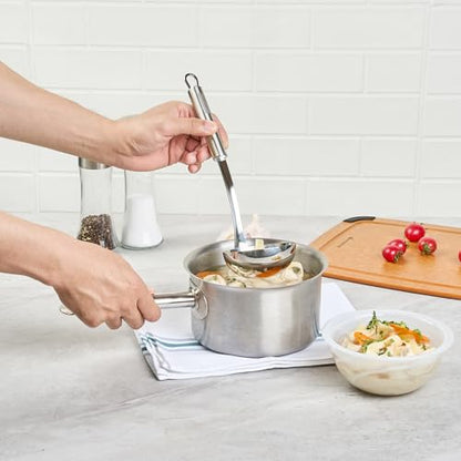 Restaurantware Stainless Steel Soup Ladle - German Standard Large Kitchen Ladle with Deep Bowl Design, Dishwasher Safe, Heat Resistant - Serving Ladle for Soups, Stews, Sauces - style: Steel Serving Ladle