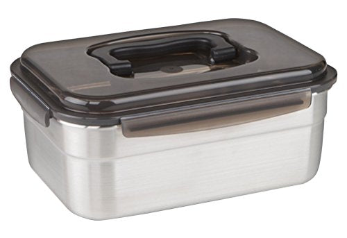STENCOC Stainless Steel BPA Free Rectangular Leakproof Airtight Kimchi/Pickle/Food Storage Container Saver (3L / 101oz / 9.8") One Handle Half-Transparent Lid Stackable