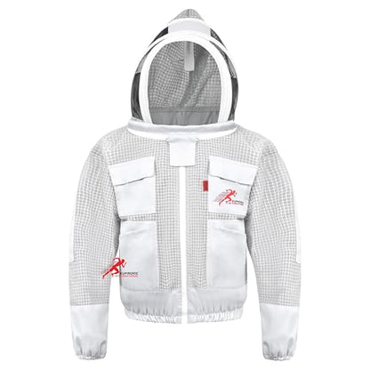3 Layer Bee Jacket with Fencing Veil and One Pair of Gloves Beekeeping Jacket for Beginer and Professional Fully Protective Jacket Sting Proof Bee Jacket Ventilated Beekeeper Jacket (White, Large) - color: White, size: Large