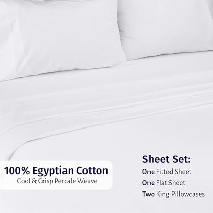 California Design Den Certified 100% Egyptian Cotton Sheets King Size Deep Pocket Set - King Percale Sheet Set with Deep Pockets, Lightweight, Crisp, Durable Luxury Bedding - White - color: Bright White, size: King
