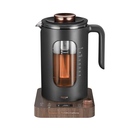 Electric Tea Kettle, INTASTING Glass Electric Kettle with tea Infuser and Precise knob temperature control, 1200W Fast Heating, BPA-Free, Easy to Clean, 1 Liter (Wood) - color: Wood