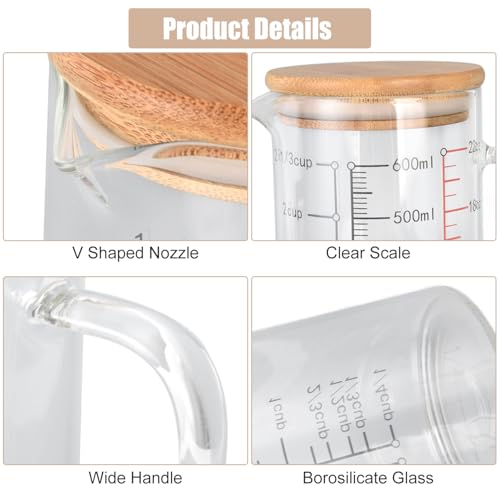 600ml/20.28oz Microwave Safe Glass Measuring Cup | Heat Resistant Borosilicate, V-Shaped Spout, Clear Scale, Multipurpose for Kitchen, Coffee & Yogurt(600ml/20.28oz) - size: 600ML