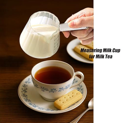 FANTESTICRYAN 6OZ Measuring Cup, Ribbed Borosilicate Glass Espresso Cup, V-Shaped Spout Drain Espresso Double Shots, Coffee Milk Tea Accessories (Clear, Glass Handle) - style: Clear Class