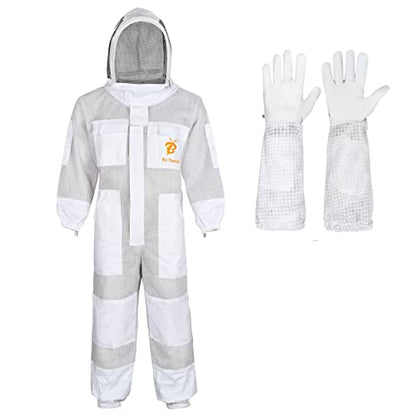 3 Layer Professional Beekeeping Suit - Heavy Duty Protective Bee Suit for Safe and Efficient Apiary Management. - color: White, size: Small