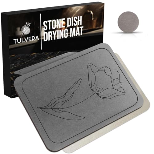 Stone Dish Drying Mat for Kitchen Counter – Diatomaceous Earth Drying Mat | Fast-Absorbing, Minimalist Design, Durable Diatomite | Non-Slip, Heat Resistant, Easy-to-Clean | USA Brand | 15.7”x11.8”