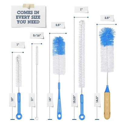 Fermentaholics The 5 Tool Takedown Bottle Brush Cleaning Kit | 5 Piece Scrubbing Brush Set for Cleaning Bottles, Jars, Jugs, Straws, Fermenters, Drains, and More