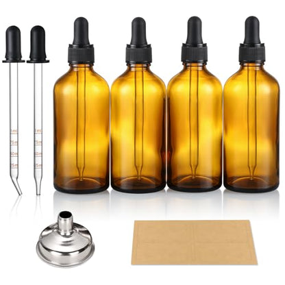 4 Pack, 100ml Dropper Bottles with 2pcs Glass Pipettes(1ml) - Essential Oils Bottles for Health, Personal Care & Beauty - 3.4oz Thick Dark Amber Glass Tincture Bottle with Eye Droppers, Leakproof - style: Plus 2 Graduated Pipettes