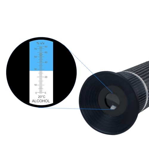 Alcohol Refractometer with ATC,Range 0-80% v/v. Alcohol Content Measurement Tool Tester for Alcohol Liquor Production, Ethanol with Water Winemaker