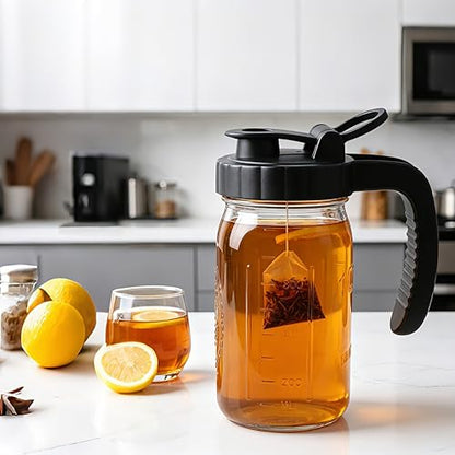 32 Oz Mason Jar Pitcher Glass Breast Milk Pitcher With Spout Lid 1 Quart Wide Mouth Fridge Cold Hot Water Jug Airtight Small Creamer Pitchers For Iced Sun Tea Coffee Juice Beverage Heavy Duty - color: 32 OZ