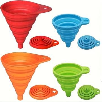 4 Pack Collapsible Silicone Funnel Set, Food Grade Foldable Kitchen Funnels Small & Large Size for Liquid Transfer Water Bottle Filling Kitchen Gadgets Accessories