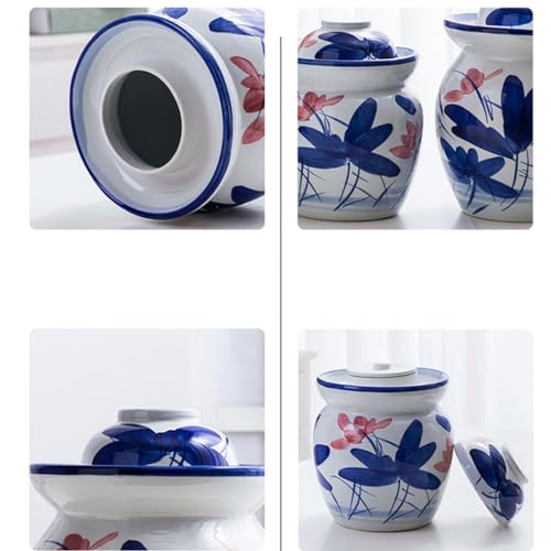 Ceramic Pickle Jar with Lids,Large Traditional Chinese Porcelain Pickle Jar Pickling Jars,Ceramic Fermentation Crock with Water Seal Airlock Lid,Sauerkraut Crock A-7L (B-4L - color: B, size: 4L