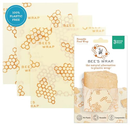 Bee's Wrap Beeswax Wraps for Food - 3 Pack of Medium Beeswax Wraps - Plastic Free Made in USA Reusable Natural Food Wrap - Honeycomb Print - style: Honeycomb Medium 3 Pack