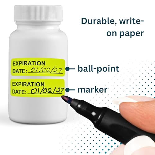 Expiration Date Stickers for Food, Medical & Lab Use - 800 Fluoro Yellow Write-on Small Labels (12mm x 40mm / 0.5" x 1.5") in Dispense Box. Strong Latex-Free Adhesive & Indirect Food/Medical Safe Ink - style: Expiration Date