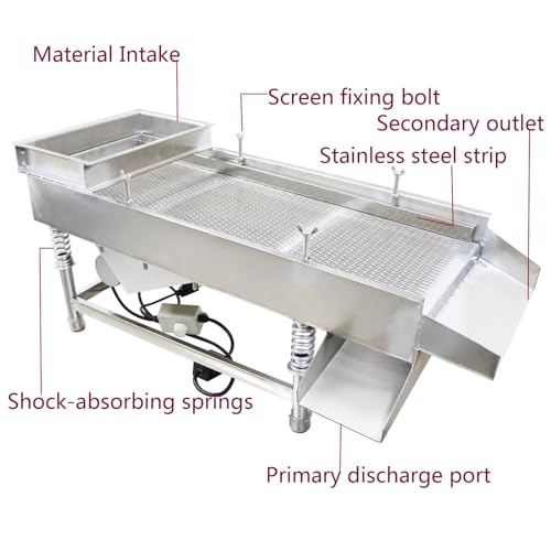 110V Linear Vibrating Sieve,Stainless Steel Linear Vibratory Screener with Dual Outlets & 0.08”x0.79” Slotted Screen,for High-Efficiency Screening of Grains,Plastics,Sand,Gravel,80W