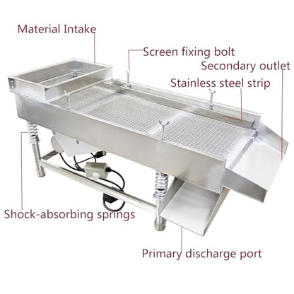 110V Linear Vibrating Sieve,Stainless Steel Linear Vibratory Screener with Dual Outlets & 0.08”x0.79” Slotted Screen,for High-Efficiency Screening of Grains,Plastics,Sand,Gravel,80W
