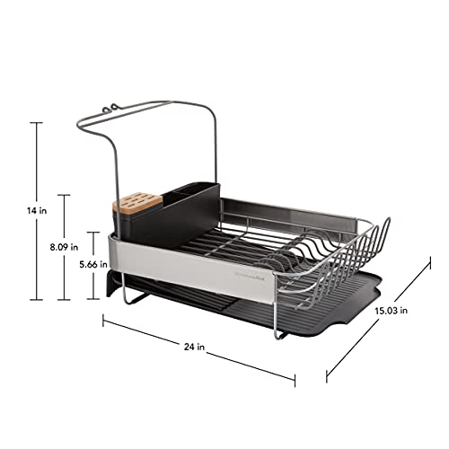 KitchenAid Full Size, Rust Resistant Expandable Dish Rack with Angled Self Draining Drainboard, 24-Inch, Black - color: Black, size: Expandable