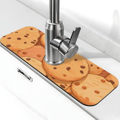 Kitchen Sink Faucet Mat Splash Guard, Chocolate Chip Cookies Super Absorbent Drying Mat, Non-Slip Drain Pad for Bathroom Counter - color: Chocolate Chip Cookies