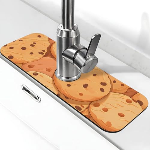 Kitchen Sink Faucet Mat Splash Guard, Chocolate Chip Cookies Super Absorbent Drying Mat, Non-Slip Drain Pad for Bathroom Counter - color: Chocolate Chip Cookies