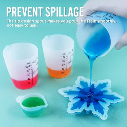 Silicone Resin Mixing Measuring Cups for Resin Supplies, Easy-to-read Marks, 600ml/20oz Bowl, 250&100ml Thickened Reusable Silicone Cups for Epoxy Mixing, with Stir Sticks, Jewelry Making - size: 600+250+4*100ml (Black Marks)
