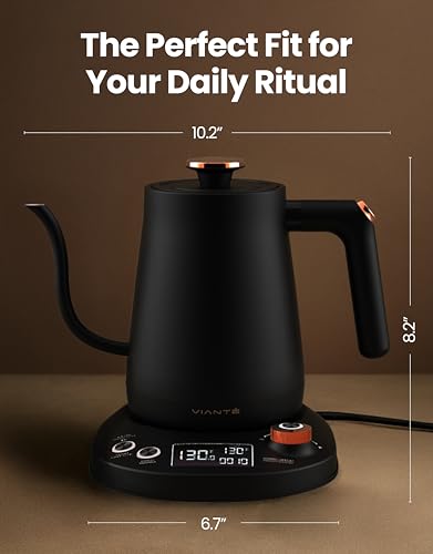 Viante Electric Gooseneck Kettle 0.8L, Pour Over Coffee & Tea, Temp Control | Boil-dry protection, keep-warm function, BPA-free stainless steel body. Includes #2 coffee filters - style: Gooseneck