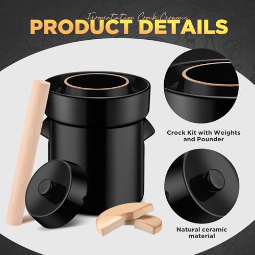 Tioncy 2.6 Gallon 10L Fermentation Crock Ceramic Sauerkraut Crock with Lid Weights and Pounder Brown Ceramic Crock Kit for Fermenting Pickling Cabbage Sauerkraut Pickles Vegetables
