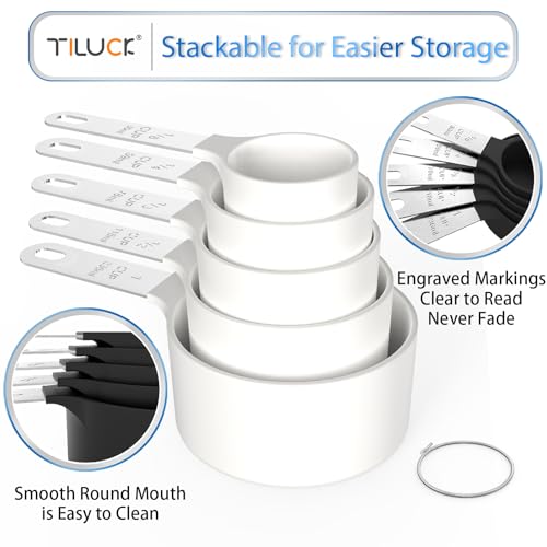 TILUCK Measuring Cups & Spoons Set, Stackable Cups and Spoons, Nesting Measure Cups with Stainless Steel Handle, Kitchen Gadgets for Cooking & Baking（white） - color: White