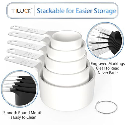 TILUCK Measuring Cups & Spoons Set, Stackable Cups and Spoons, Nesting Measure Cups with Stainless Steel Handle, Kitchen Gadgets for Cooking & Baking（white） - color: White