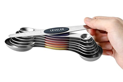 Spring Chef Stainless Steel Magnetic Measuring Spoons Set of 8 with Leveler, Nesting Teaspoon & Tablespoon Measuring Spoons, Kitchen Gadgets for Baking & Cooking, Fits in Spice Jars - Mountain Sunrise - color: Mountain Sunrise, size: 1-Pack