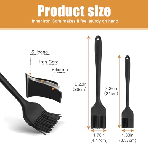 Silicone Basting Brush for Cooking 2 Pcs Pastry Brush for Grilling,Oil,BBQ,Meat,Sauce,Baking (Black) - color: Black