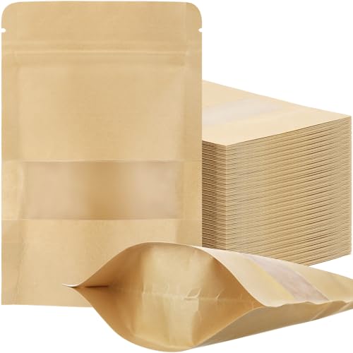 Geosar 600 Pcs Stand up Kraft Pouches with Window 6 x 9 Inch Kraft Paper Sealable Pouches with Notch Heat Sealable Resealable Bags for Small Business, Zipper Food Storage for Packaging, Snacks - size: 6 x 9 Inch