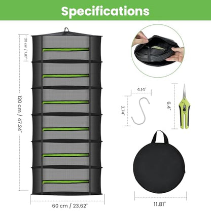MEKOLIFE Herb Drying Rack with Mesh Design, Hanging Drying Rack with Green Zipper & Garden Pruning Shears – Versatile Plant Drying Solution (6 Layers) - size: 6 Layers