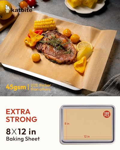 Katbite 120Pcs 8x12 inches Parchment Paper Sheets, Heavy Duty Unbleached Baking Paper, Pre-cut Parchment Paper for Baking, Air Fryer, Grilling, Steaming - color: 8“x12“-120