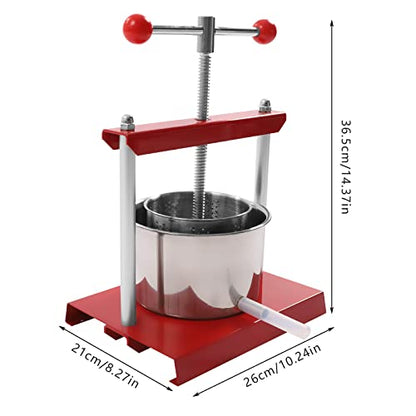 Stainless Steel Manual Fruit Wine Press with T-Handle & Strainer Bag, Cheese Tincture Vegetable Press Juicer for Apple Grape Lemon Juice, Cider, Olive and Honey, Home Kitchen Use (0.8Gal) - size: 0.8Gal