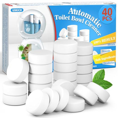 USKICH Toilet Bowl Cleaner 40 PACK, Household Automatic Toilet Bowl Cleaners with Bleach, Bathroom Toilet Tank Cleaners Tablets with Sustained-Release Technology for Deodorizing & Descaling - size: 1 Count (Pack of 40)