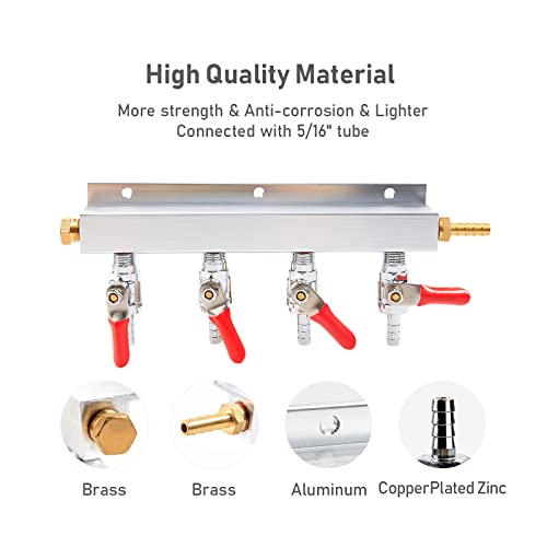 4-Way Gas Manifold CO2 Distributor Manifold 5/16 inch Barb/Stem Splitter Beer Integrated Check Valves Homebrew Beer Making Brewing Tool-CO2 gas input at RIGHT side+5CLAMPS - color: 4WAY,GAS INPUT AT RIGHT