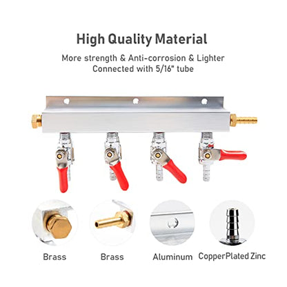 4-Way Gas Manifold CO2 Distributor Manifold 5/16 inch Barb/Stem Splitter Beer Integrated Check Valves Homebrew Beer Making Brewing Tool-CO2 gas input at RIGHT side+5CLAMPS - color: 4WAY,GAS INPUT AT RIGHT