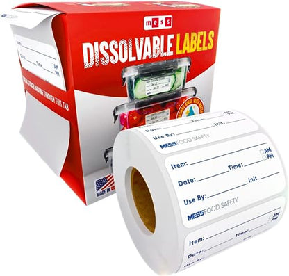 MESS Dissolvable Food Labels for Containers 1x2/1x3 400 Blank Kitchen Labels - Food Storage Labels - Removable Freezer Labels - Dissolvable Labels for Food Containers