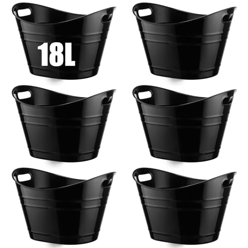 Patelai 6 Pcs Ice Buckets Bulk, Plastic Ice Buckets with Handles, Oval Storage Tub, Large Capacity Drink Tub for Party Bar Wine Beer Champagne Beverage Bottle Cooler(18 Liter,Black) - color: Black, size: 18 Liter