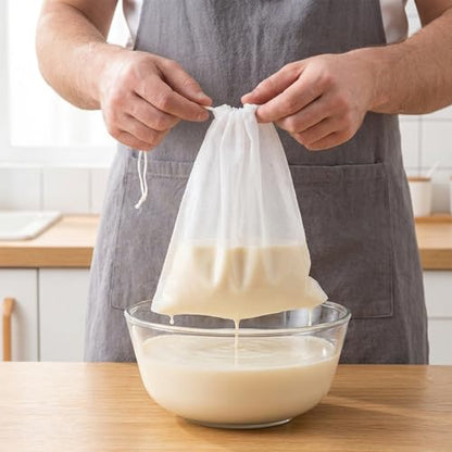 Nut Milk Bag,Reusable Fine Mesh Strainer Bag Nylon Food Grade Soy Milk Filter Bags Multi-Purpose Food Strainer for Nut Milks Brewing & Juice Extraction(200mesh)